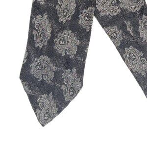 Hickey Freeman Silk Tie Men’s Long 62.5” Black Silver Paisley Designer Wide New